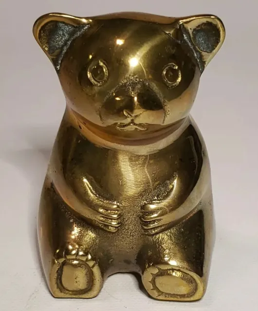 Vintage Solid Brass Teddy Bear Figurine 3.25" Mid Century Modern Nursery Decor