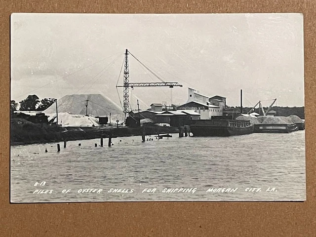 Vintage Postcard Louisiana Piles Of Oyster Shells For Shipping, Morgan City, La