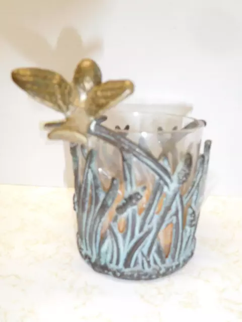 Vintage Brass Candle Holder with Bird & Grass for 2-7/8 inch Insert 3
