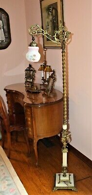 Beautiful Ornate Victorian 5 Foot Twisted Iron Bridge Arm Floor Lamp