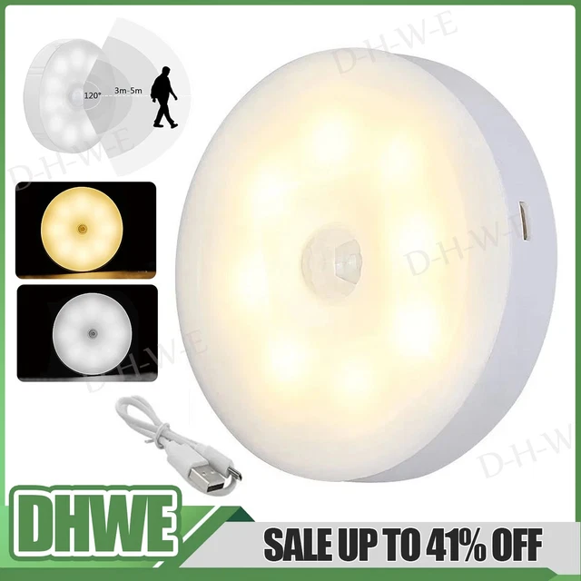 WIRELESS 8 LED Motion Sensor Light Night Lights Rechargeable Cabinet ...
