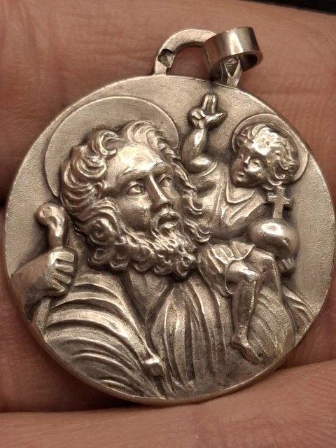 Pendentif Ancien En Argent Massif 925 - Médaille Religieuse Vierge - Occasion