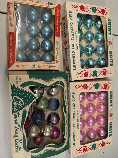 Vtg 4 Boxes 48 +Shiny-Brite Miniature Mini Multi Christmas Tree Ornaments MIB