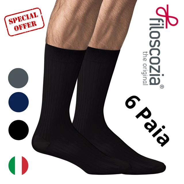 6 Paia Calze Uomo Pierre Cardin - 100% Cotone Made In Italy, Filo Di Scozia, Morbide Ed Eleganti