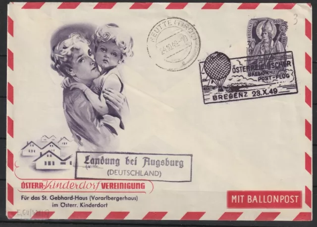 Österreich Ballonpost Brief Bregenz 1949, Landung bei Augsburg #1096749