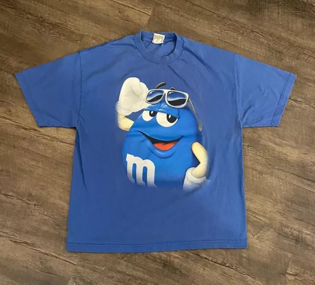 M&M's Chocolate Candy Men's T-Shirt Size XL Blue Graphic Print Short Sleeve