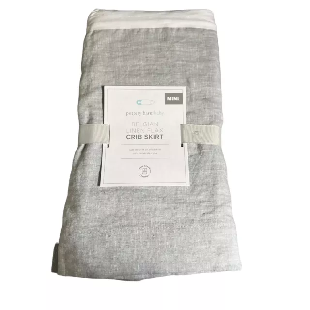 Pottery Barn Baby Kids Belgian Flax Linen Mini Crib Skirt 16" Drop Nursery Gray