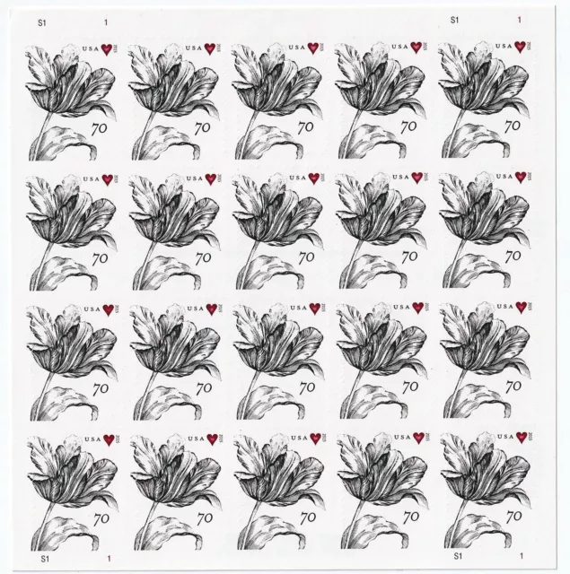 US # 4960 VINTAGE TULIP & HEART 70c (2015) - Sheet of 20 Stamps GENUINE NEW