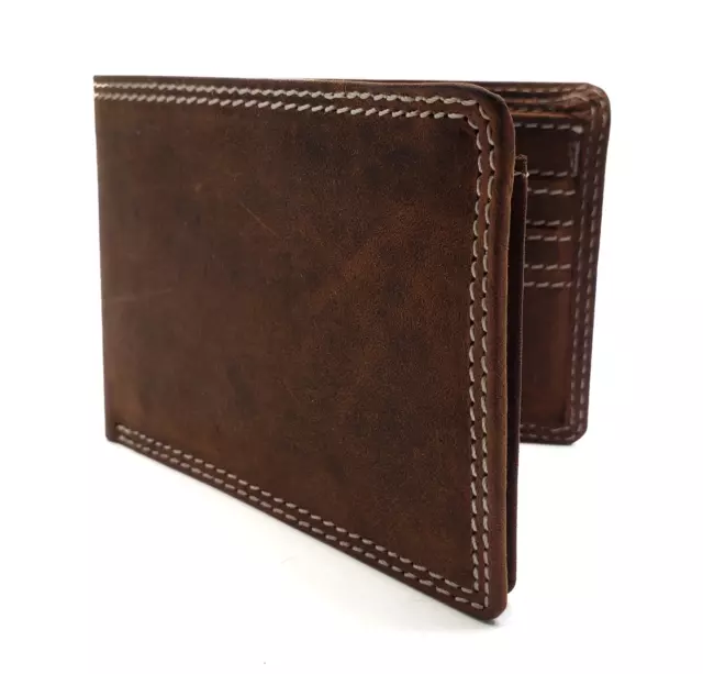RFID Blocking Brown Vintage Leather Men's Bifold Flap Top Wallet
