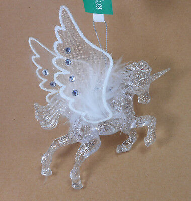 Kurt Adler Pegasus Ornament Glittery White Translucent Flying Unicorn