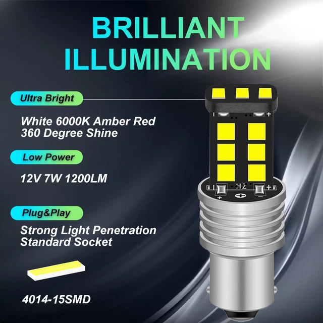 Lot De 2 Ampoules LED 1156 BA15S P21W Pour Clignotants, Canbus Sans Erreur, Ambre, 12-24 V, 1600 Lm, 24 3030 SMD, Plus De Luminosité, étanche
