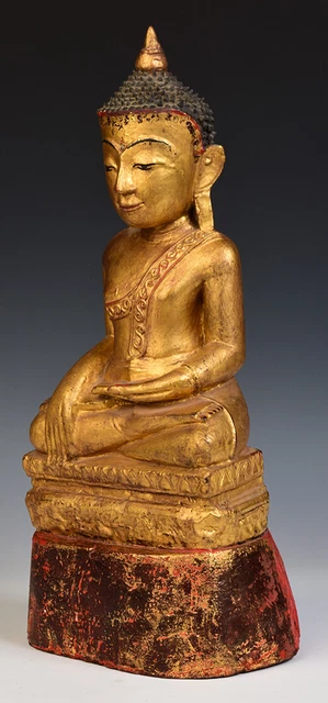 18th Century, Shan, Antique Tai Yai Burmese Wooden Seated Buddha 6