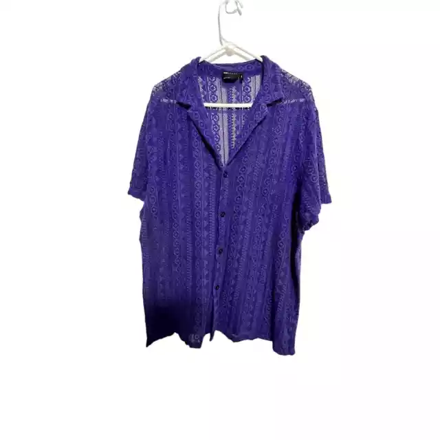 Asos Design Mens Relaxed Shirt Sheer Size 2XL Purple Button Up Dress Shirt