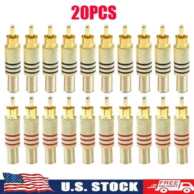 USA RCA Stereo Male Connector Plug with Spring Coax Audio Solder Adapter 20Pcs