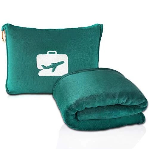 Travel Blanket and Pillow - Premium Soft 2 in 1 Airplane Blanket with Soft