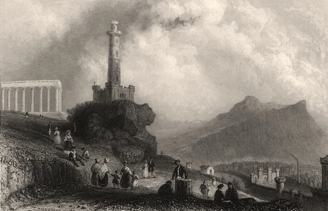 The Calton Hill, with the Nelson Monument. Scotland. BARTLETT c1840 old print