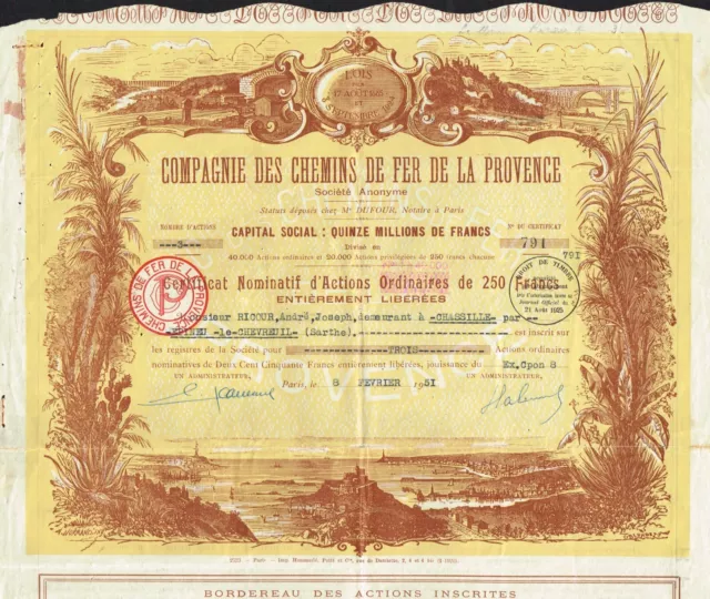 FRANCE RAILWAY COMPANY OF PROVENCE stock certificate/bond