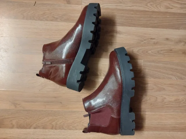 New Women's FRANCO STARTON Glossy Dark Maroon Zip Up Ankle Boots Size 6/EU39