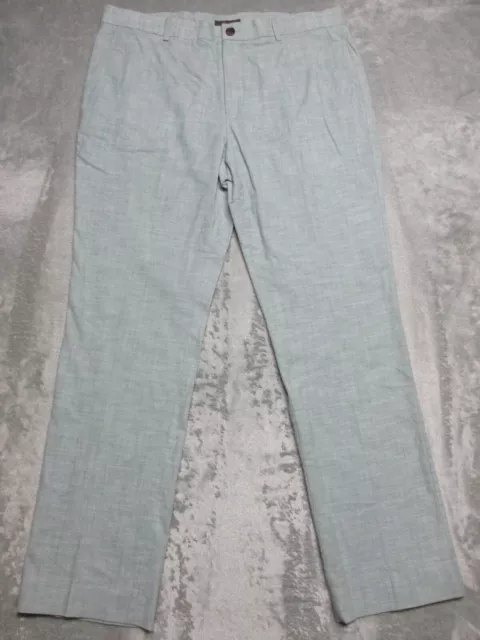 Tasso Elba Linen Pants Mens 34 Green Slim Fit Chino Slacks Flat Front 34x32