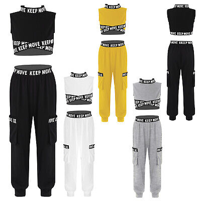 2Pcs Kids Girls Sleeveless Crop Top Sets Letters Printed Tracksuit Suit for Gym