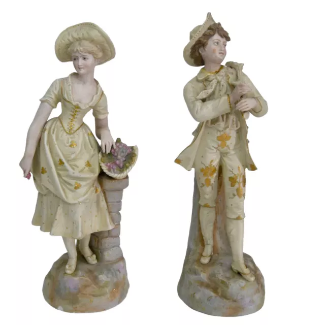 Statuettes personnage en biscuit polychrome 1900 (paire)