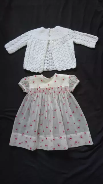 Vero Abito Da Bambino Vintage Anni '50 Kiddievogue[Irlanda] Smocked Chiffon & Cappotto Da Mattinata