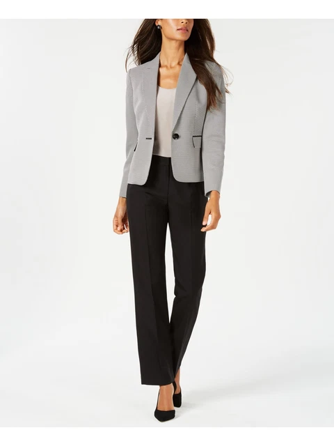 LE SUIT Womens Black Notched Lapel Vented Cuffs Suit Straight leg Pant Suit 12