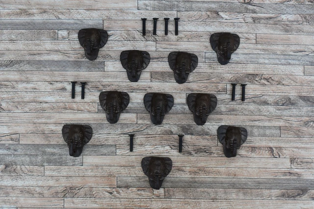10Pc Vtg Cast Iron Elephant Face Shape Drawer Cabinet Door Pulls Knobs Handle