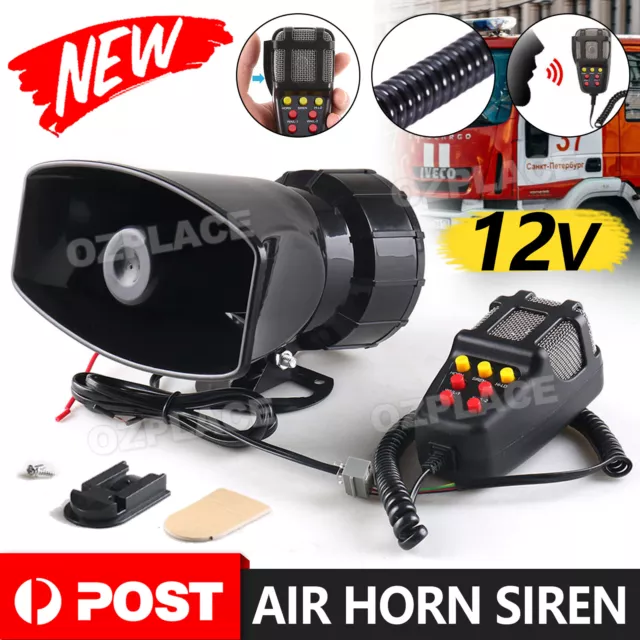 12V Air Horn Siren Megaphone Loud+MIC Speaker 5 Sounds Car Vehicle Truck Van