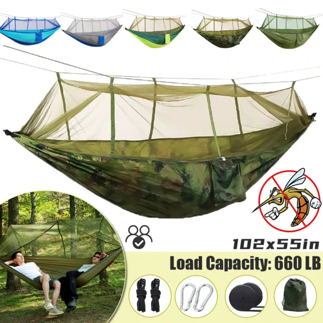 Double Camping Hammock w/Mosquito Net Portable Tent Outdoor Hanging Bed Swing US