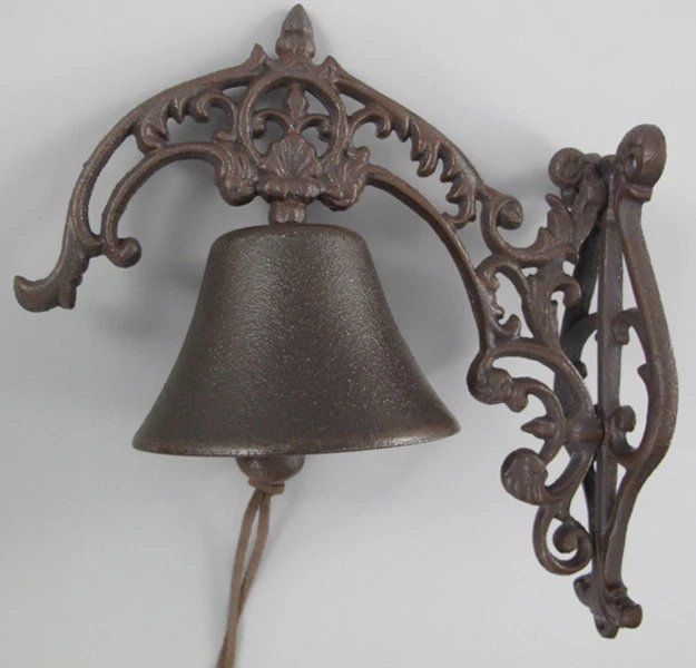 Campana de Pared Timbre Hierro Fundido Estilo Antiguo Marrón Patinado H. 29cm