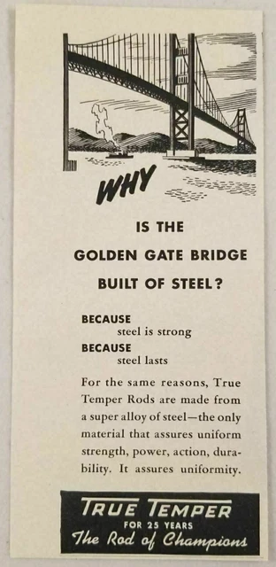 1950 Print Ad True Temper Fishing Rods Golden Gate Bridge Made of Steel