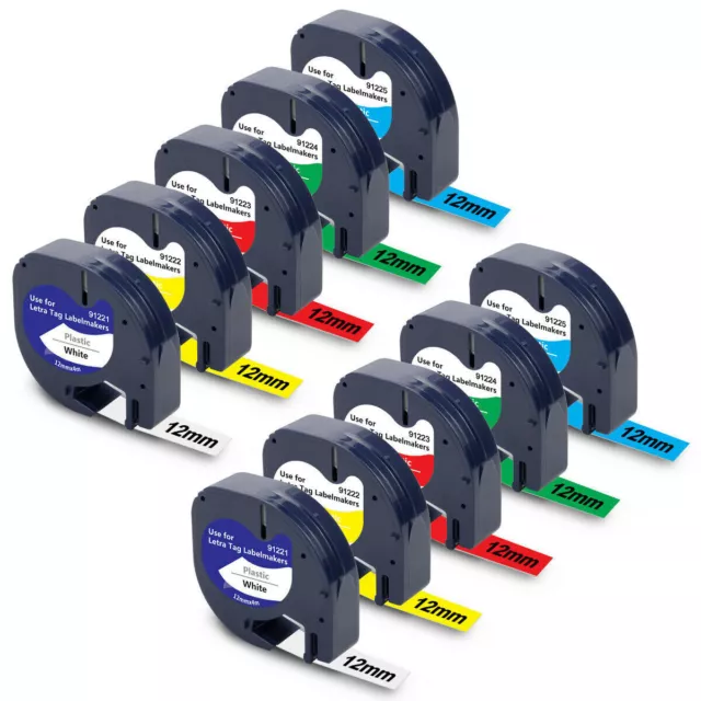 10Pk Replace Dymo Letra Tag Plastic 91201 91205 12Mm Label Tape Cartridge Lt100H