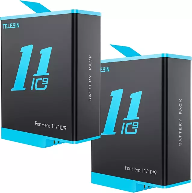 2PCS Batteries 1750Mah Go Pro Hero 11 10 9 Black with 2PCS Small Storage Case, F