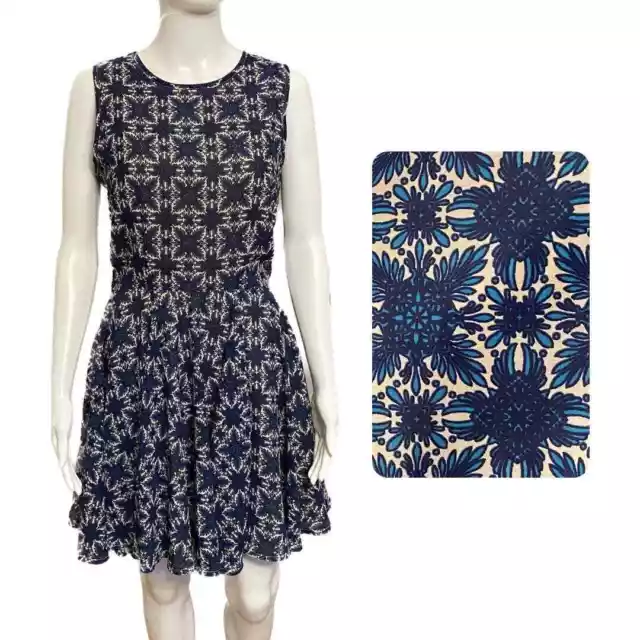 Maison Jules Blue Print Sleeveless Fit and Flare Dress Short Flowy Women's M