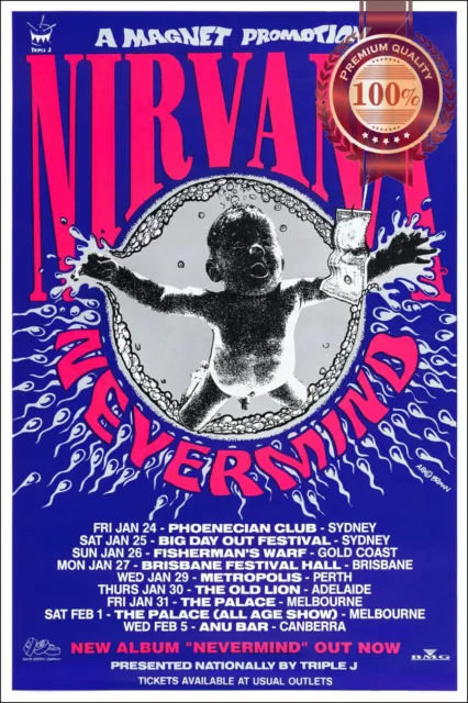 Nirvana Nevermind Australian Tour Aus Original Band Music  Print Premium Poster