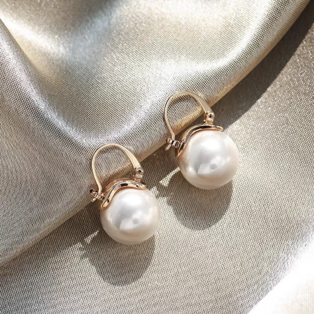 White Pearl Earrings,Elegant Pearl Dangle Drop Earrings,Gold Hoop Earrings,Gifts