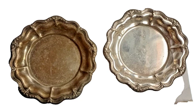 Antigua Pareja De Bandejas Plateadas 17cm