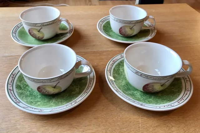 4 x Royal Stafford Fine Earthenware  Apple Coffee/Tea Cups & Saucers. Made In UK