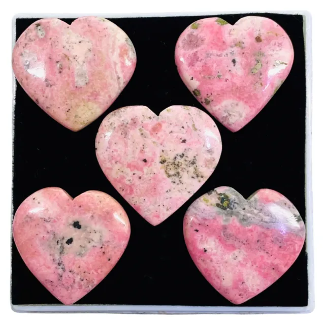 5 Pcs Natural Rhodonite 33-34.5mm Heart Shape Loose Cabochon Gemstones 294.5 Cts