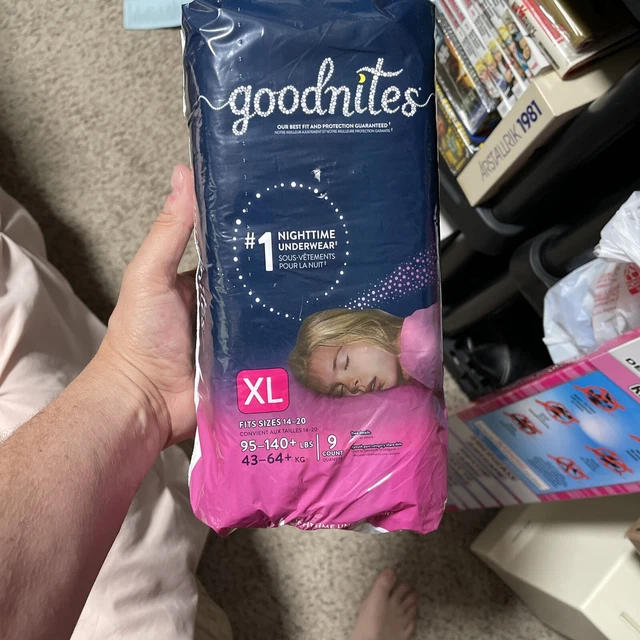 Two Packs = 18 GOODNITES GIRLS NIGHTTIME UNDERWEAR SIZE 14-20 ( XL) 9 Count NEW