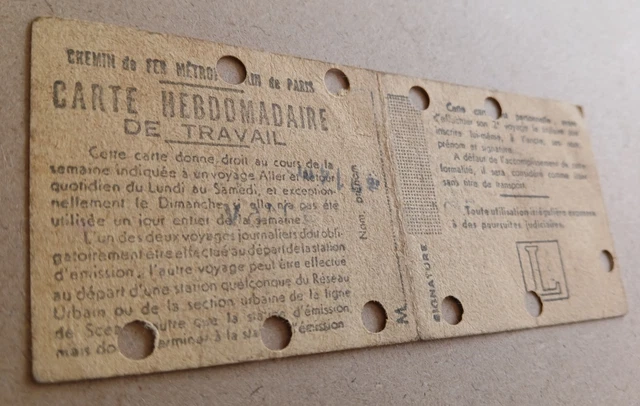 ANCIENNE CARTE HEBDOMADAIRE Métro station CHATEAU DE VINCENNES Railway