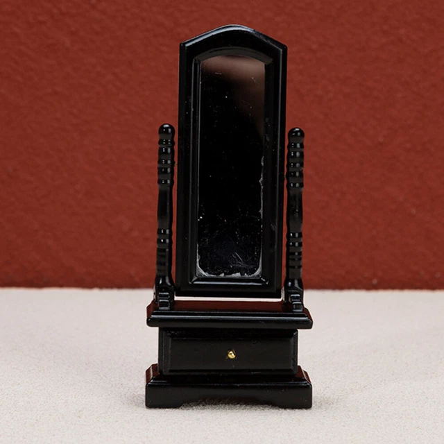 Casa de muñecas espejo completo madera casa de muñecas tocador mini muñeca muebles negro