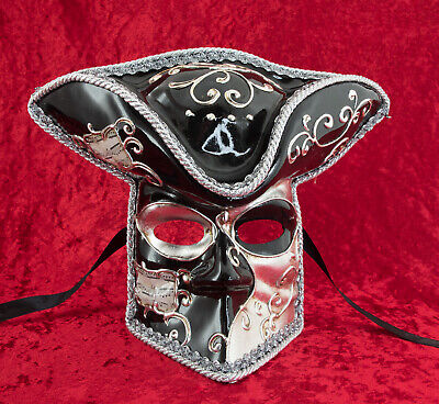 Mask Casanova from Venice Bauta Black And Silver Carnival Prom Venetian 866