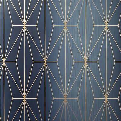 Diamond Triangle Geometric lines wallpaper navy blue bronze Metallic Textured 3D