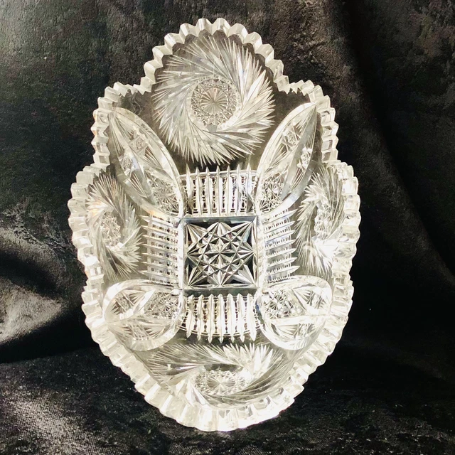 ABP Fry Trojan American Brilliant Period Cut Glass Banana Fruit Oblong Bowl