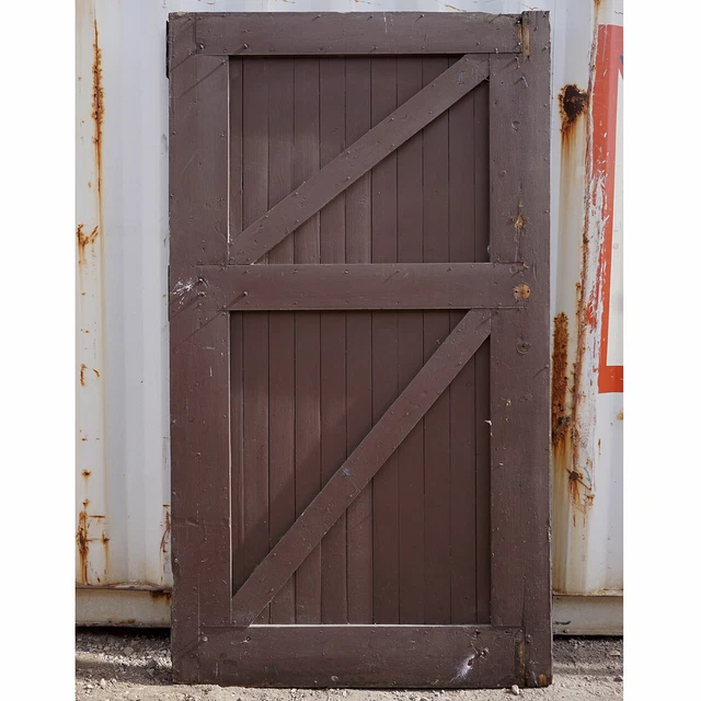 Vintage American Tudor Style Painted Solid Pine Barn Door c. 1920 3