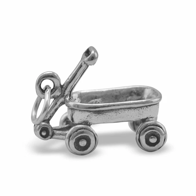 3D Wagon Wheel Charm Unique Neck Pendant Men Boys Fashion Gift 14K White Gold Fn