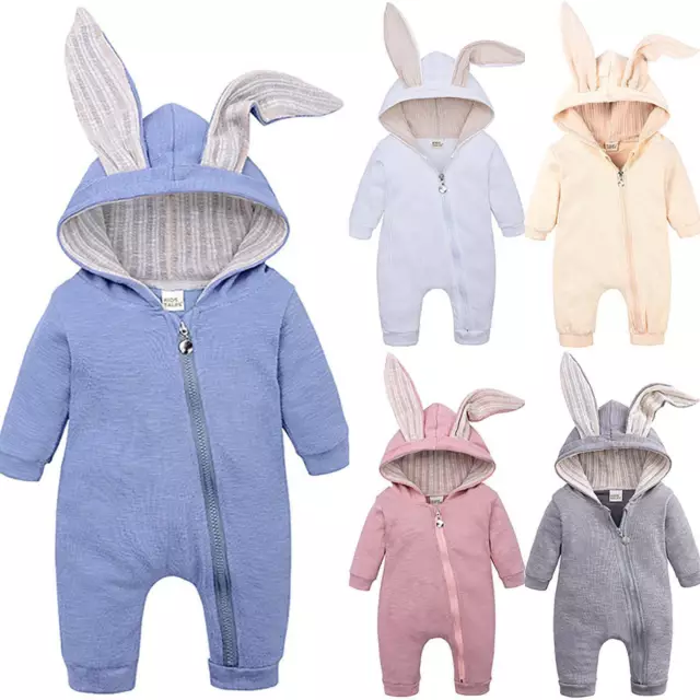 Baby Strampler Hase Kaninchen Ohren Overall Romper Jumpsuit Einfarbig Kostüm 2