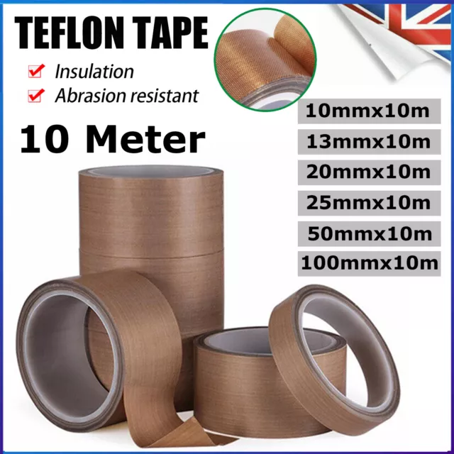 PTFE Teflon Adhesive Tape Hi-Temp Insulated Vacuum Sealing Low Friction 10-100MM